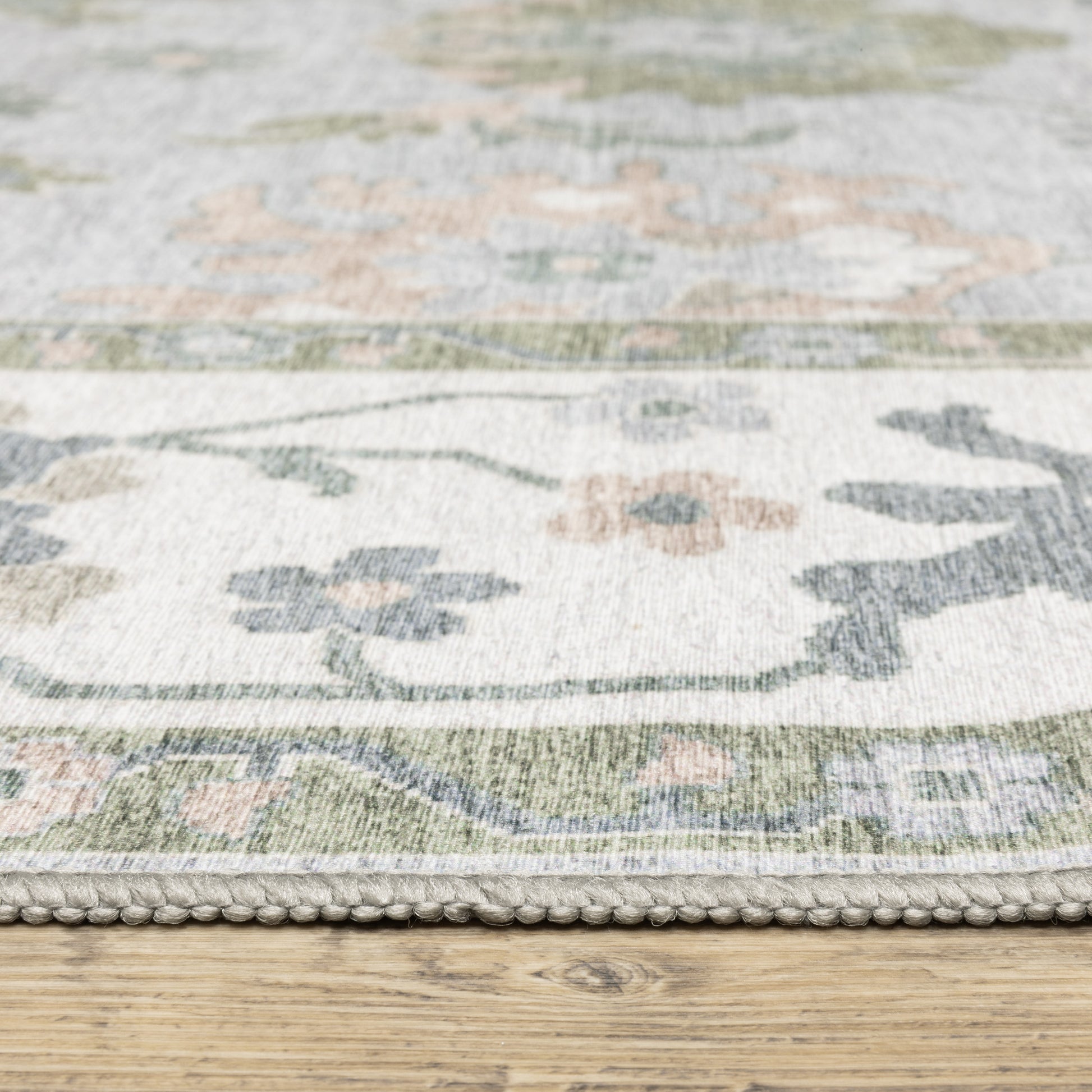 Addison Floral Blue/ Green Distressed Flat Weave Rug