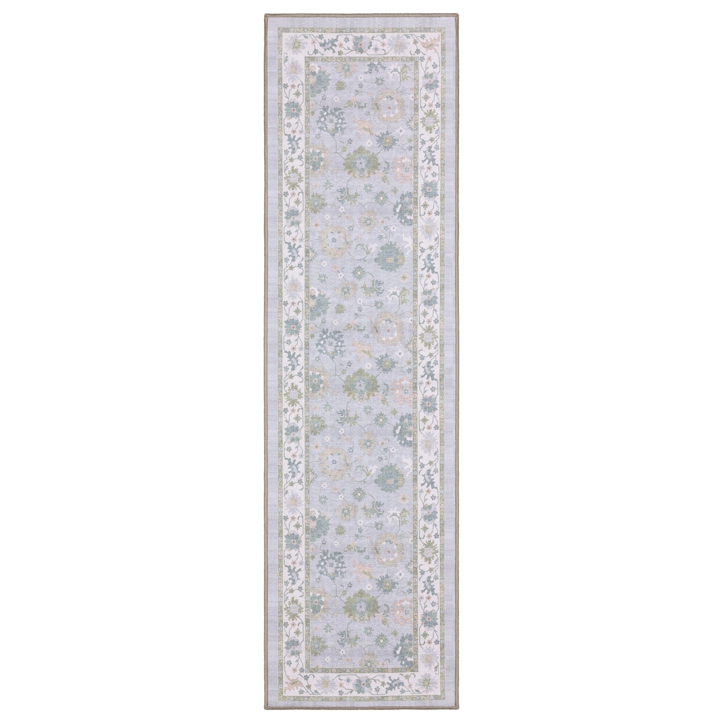 Addison Floral Blue/ Green Distressed Flat Weave Rug