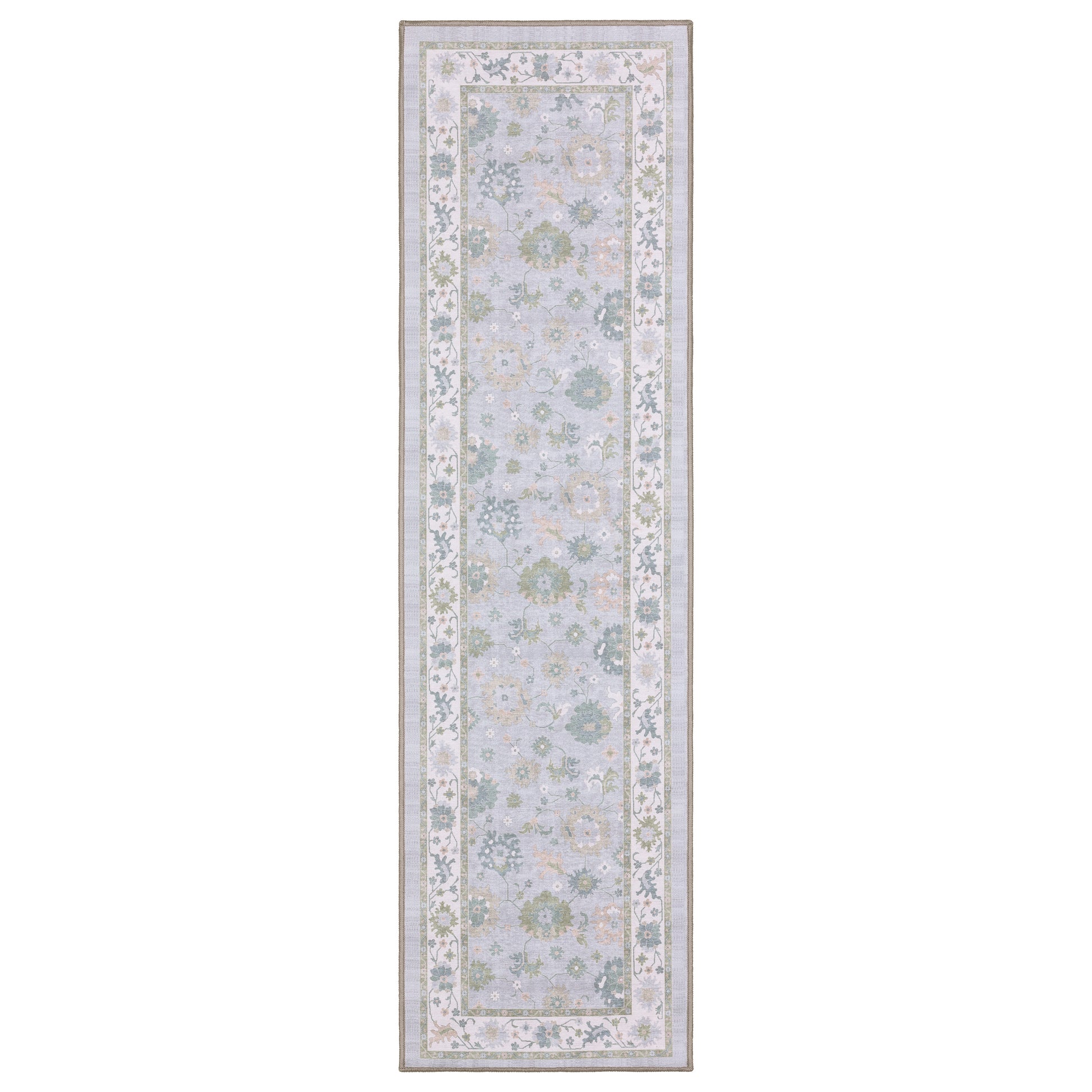 Addison Floral Blue/ Green Distressed Flat Weave Rug