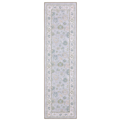 Addison Floral Blue/ Green Distressed Flat Weave Rug