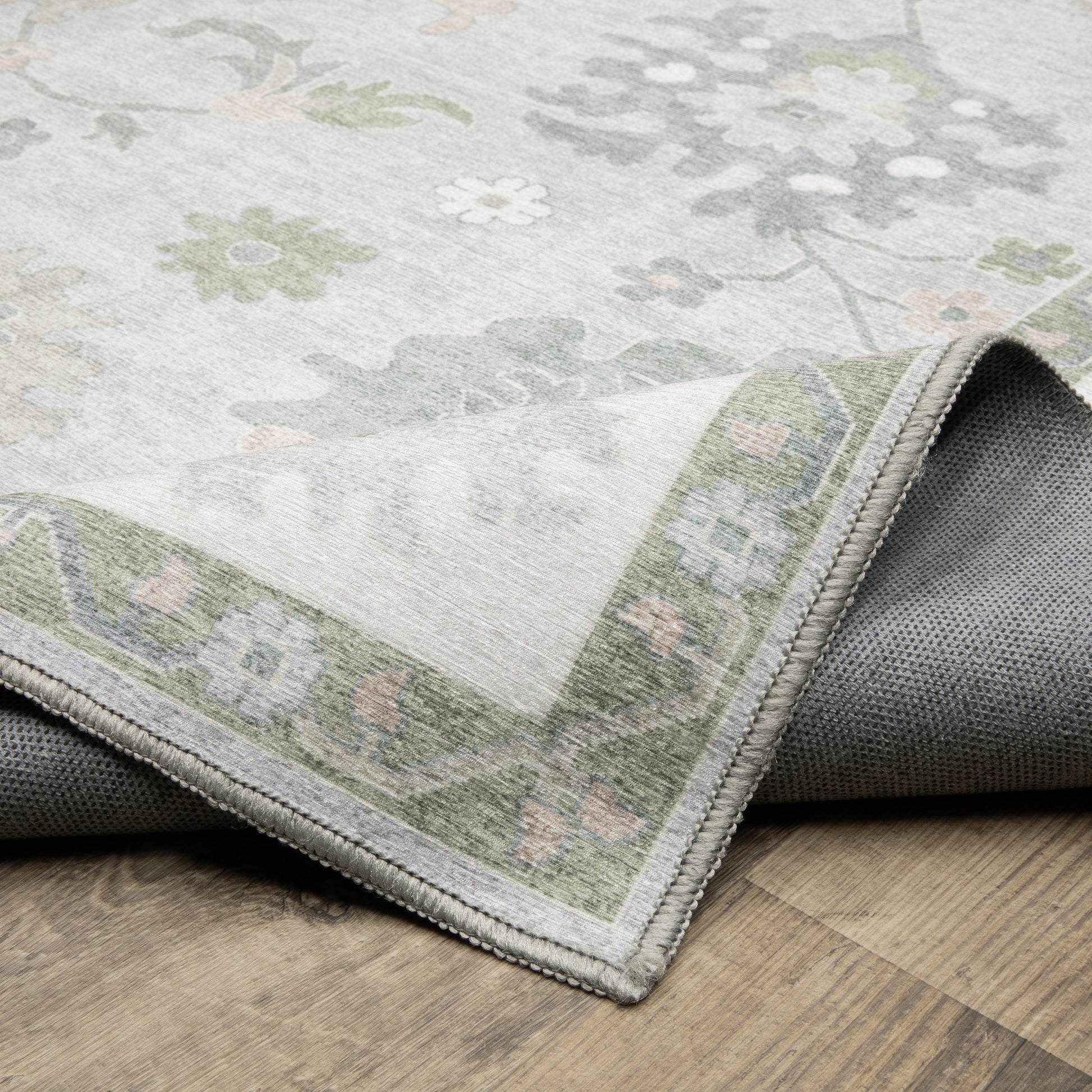 Addison Floral Blue/ Green Distressed Flat Weave Rug