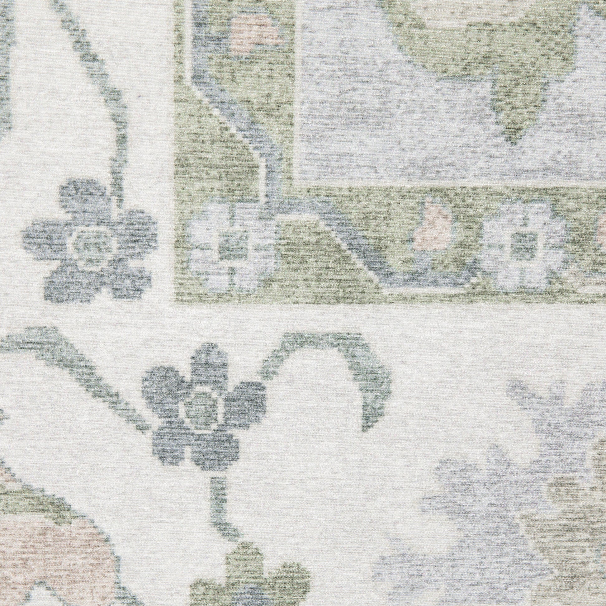 Addison Floral Blue/ Green Distressed Flat Weave Rug