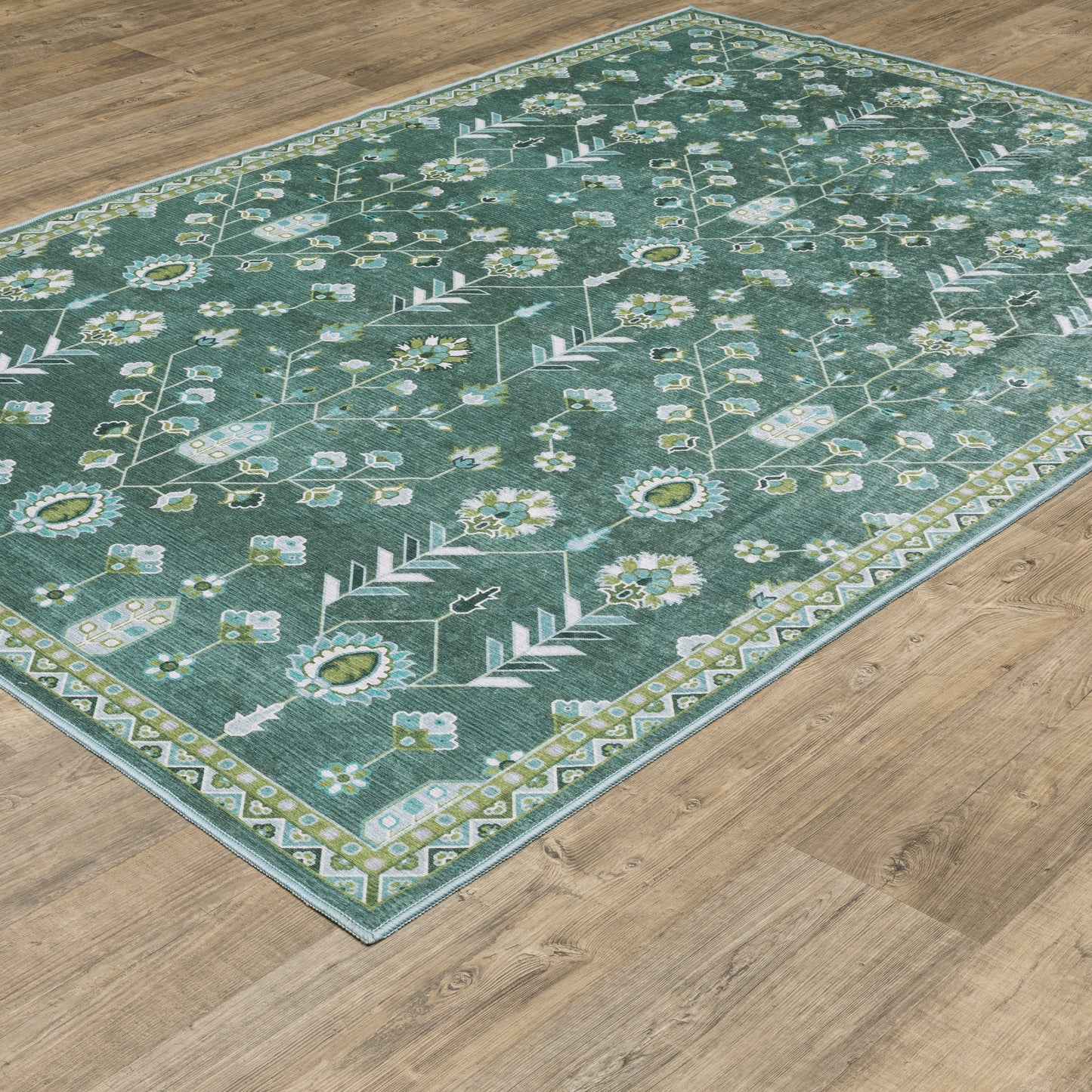 Addison Floral Teal/ Green Flat Weave Rug