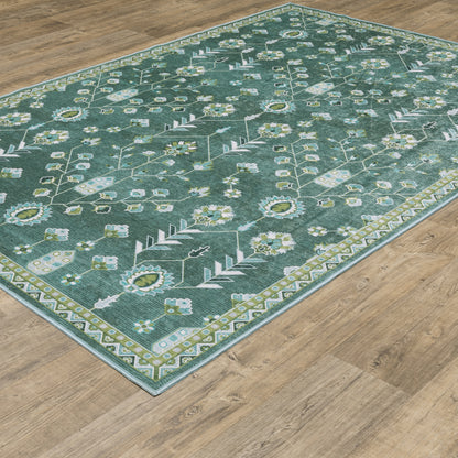 Addison Floral Teal/ Green Flat Weave Rug