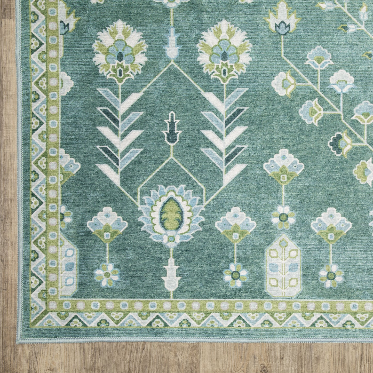 Addison Floral Teal/ Green Flat Weave Rug