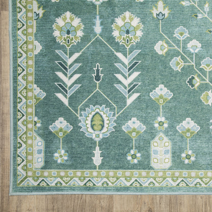 Addison Floral Teal/ Green Flat Weave Rug