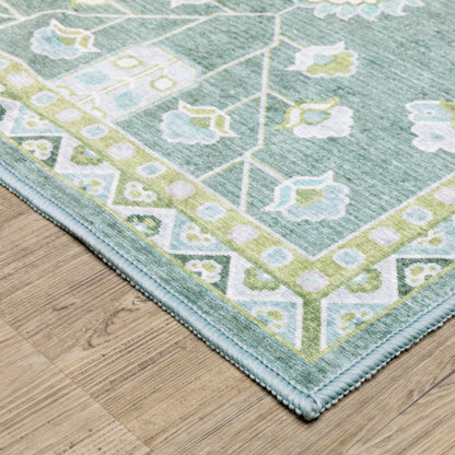 Addison Floral Teal/ Green Flat Weave Rug
