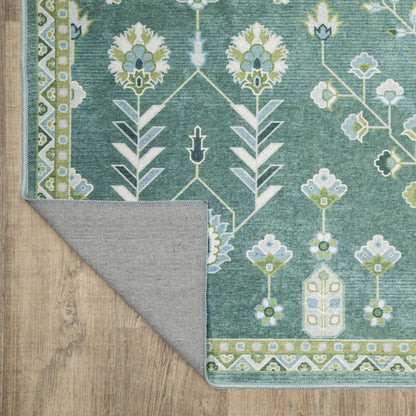 Addison Floral Teal/ Green Flat Weave Rug