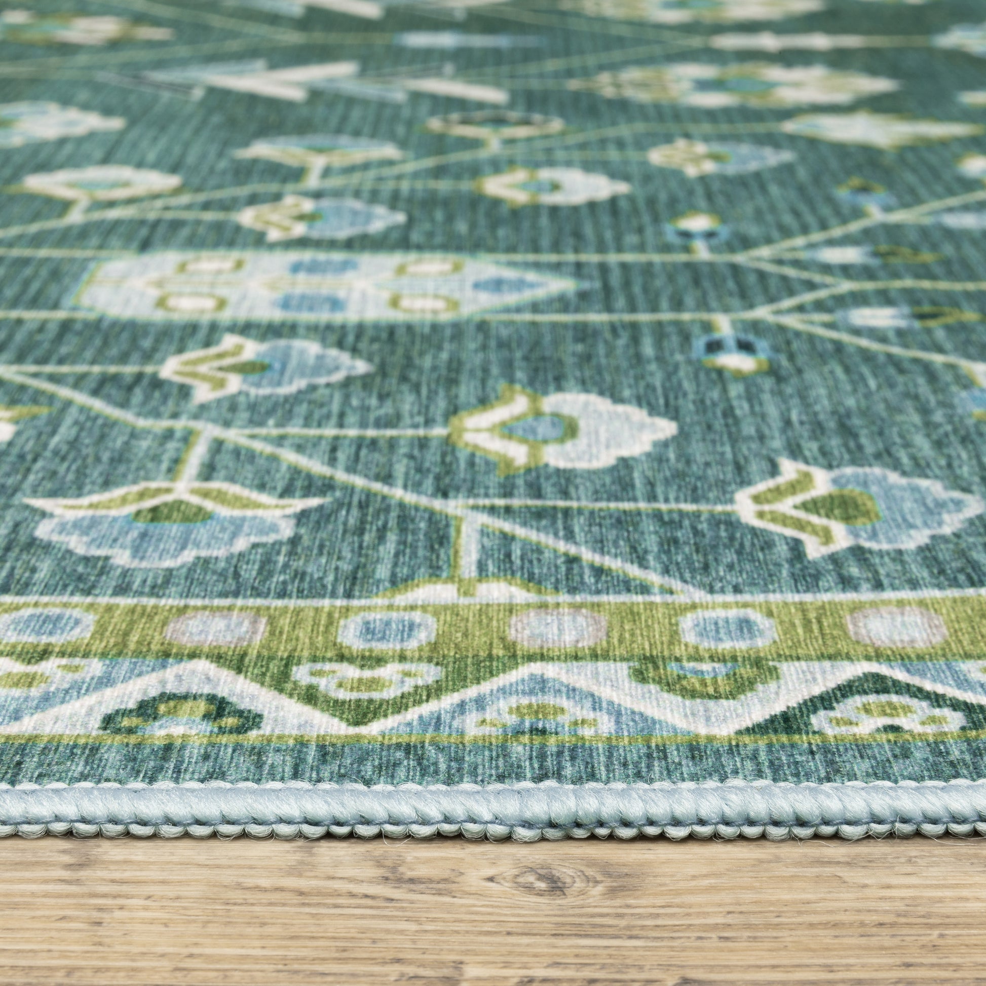 Addison Floral Teal/ Green Flat Weave Rug