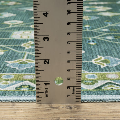 Addison Floral Teal/ Green Flat Weave Rug