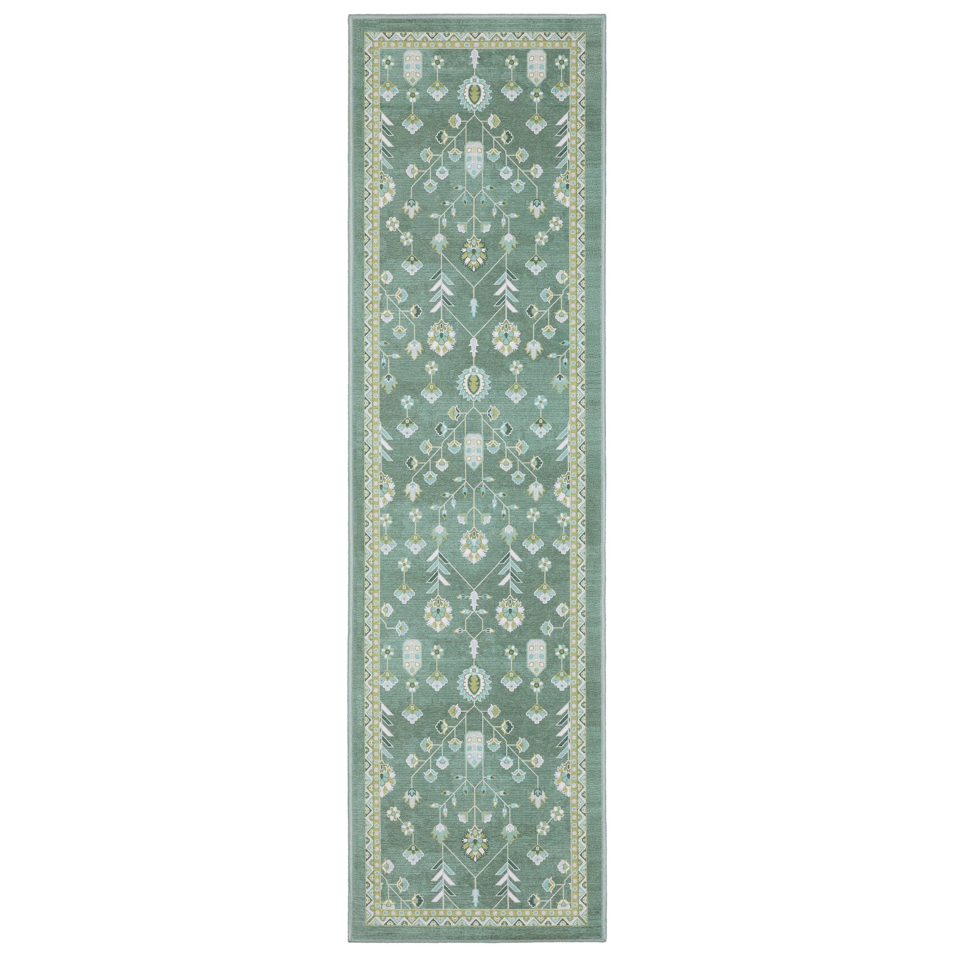 Addison Floral Teal/ Green Flat Weave Rug