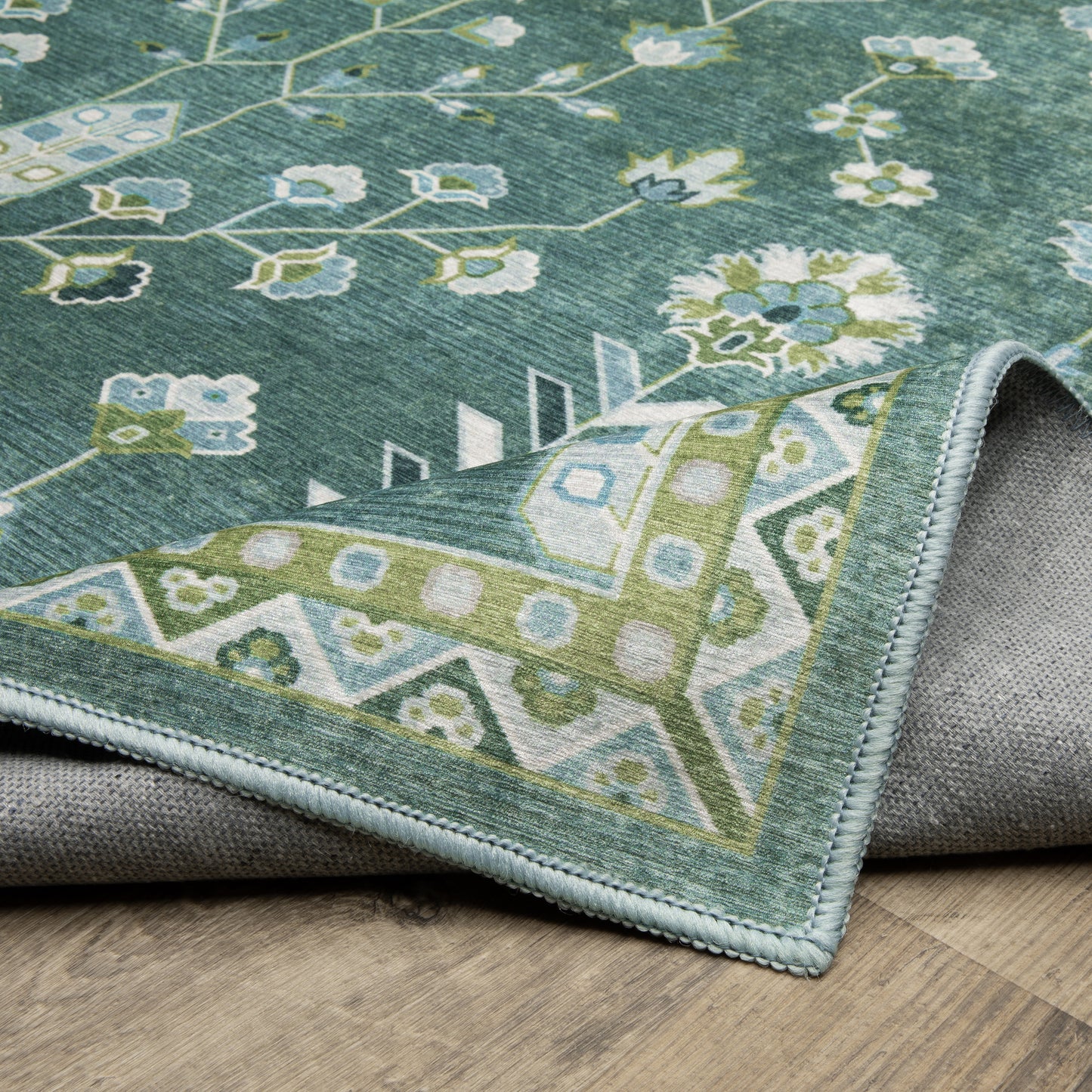 Addison Floral Teal/ Green Flat Weave Rug