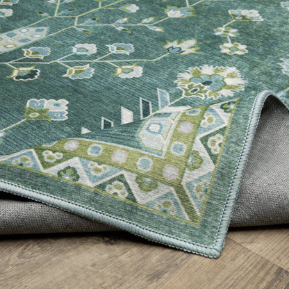 Addison Floral Teal/ Green Flat Weave Rug