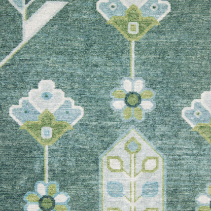 Addison Floral Teal/ Green Flat Weave Rug