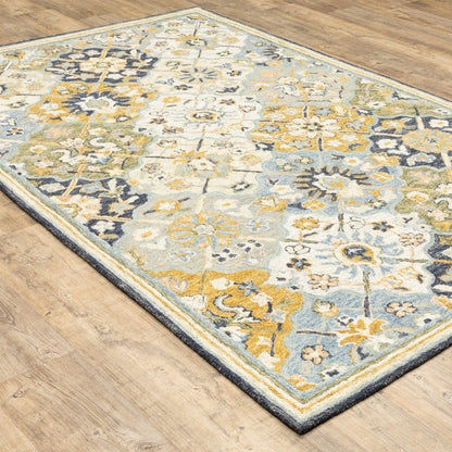 Alfresco Floral Blue/ Gold Trefoil Loop Pile Rug