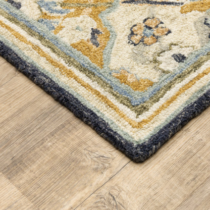 Alfresco Floral Blue/ Gold Trefoil Loop Pile Rug