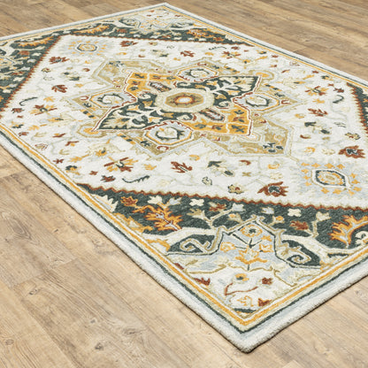 Alfresco Medallion Ivory/ Charcoal Oriental Loop Pile Rug