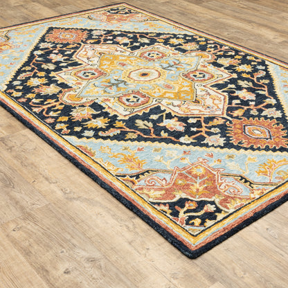 Alfresco Medallion Navy/ Rust Oriental Loop Pile Rug