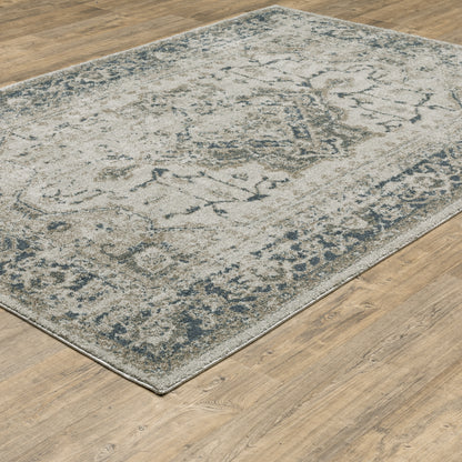 Alton Distressed Beige/ Blue Medallion Cut Pile Rug