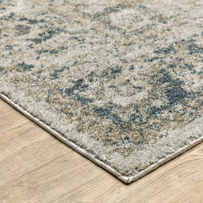 Alton Distressed Beige/ Blue Medallion Cut Pile Rug
