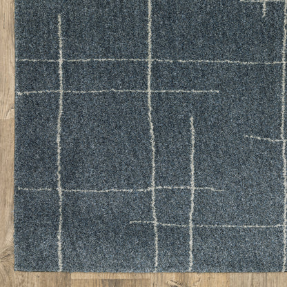 Alton Solid Blue/ Beige Geometric Cut Pile Rug
