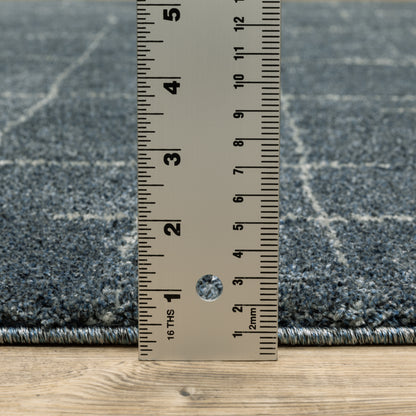Alton Solid Blue/ Beige Geometric Cut Pile Rug