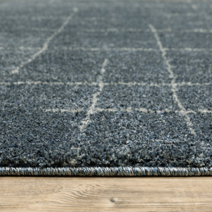 Alton Solid Blue/ Beige Geometric Cut Pile Rug