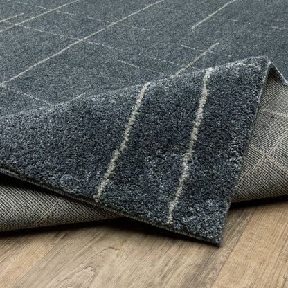 Alton Solid Blue/ Beige Geometric Cut Pile Rug