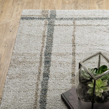 Alton Distressed Beige/ Blue Geometric Cut Pile Rug
