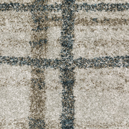 Alton Distressed Beige/ Blue Geometric Cut Pile Rug