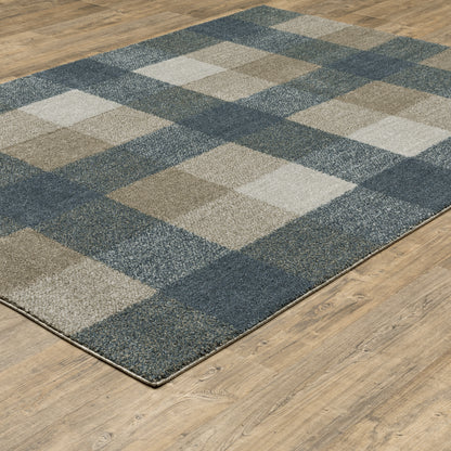 Alton Distressed Blue/ Beige Geometric Cut Pile Rug
