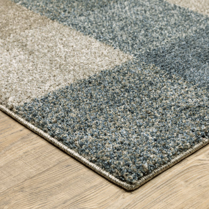 Alton Distressed Blue/ Beige Geometric Cut Pile Rug