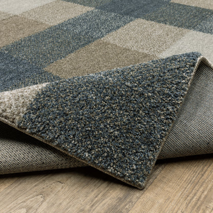 Alton Distressed Blue/ Beige Geometric Cut Pile Rug
