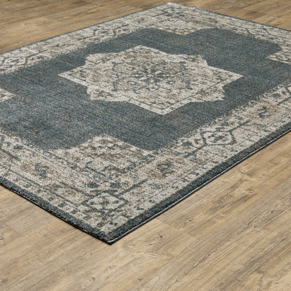 Alton Medallion Blue/ Beige Distressed Cut Pile Rug
