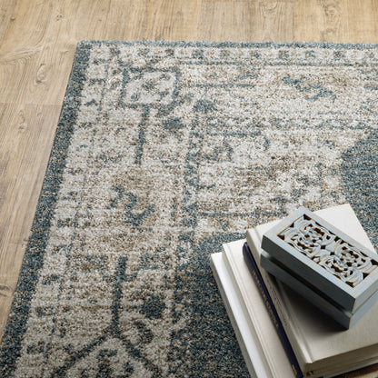 Alton Medallion Blue/ Beige Distressed Cut Pile Rug