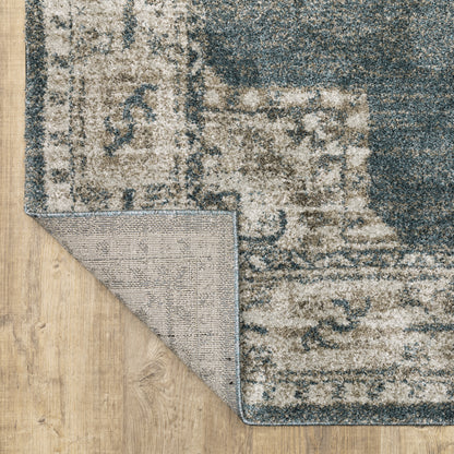 Alton Medallion Blue/ Beige Distressed Cut Pile Rug