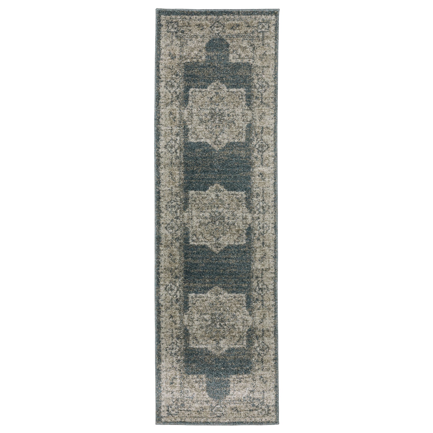 Alton 5501B Blue/ Beige Medallion Distressed Rug