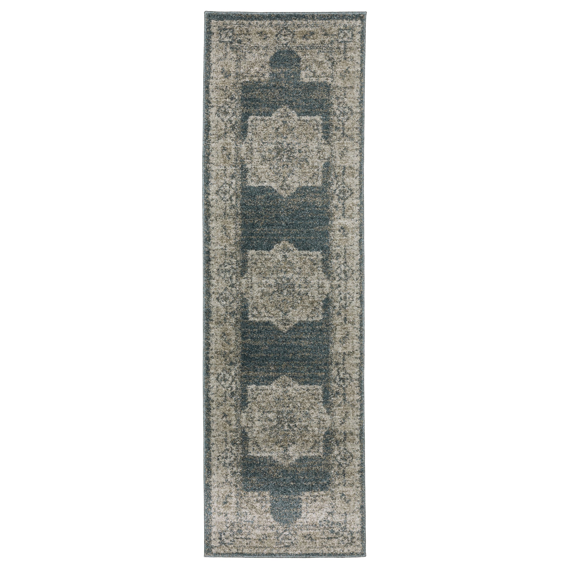 Alton 5501B Blue/ Beige Medallion Distressed Rug