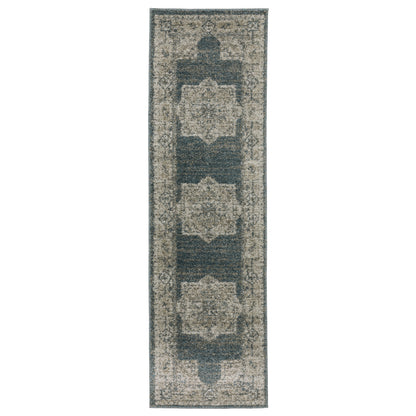Alton 5501B Blue/ Beige Medallion Distressed Rug