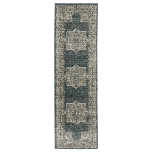 Alton 5501B Blue/ Beige Medallion Distressed Rug