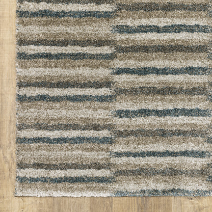 Alton Geometric Beige/ Blue Cut Pile Rug
