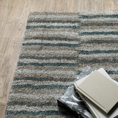 Alton Geometric Beige/ Blue Cut Pile Rug