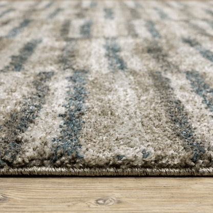 Alton Geometric Beige/ Blue Cut Pile Rug
