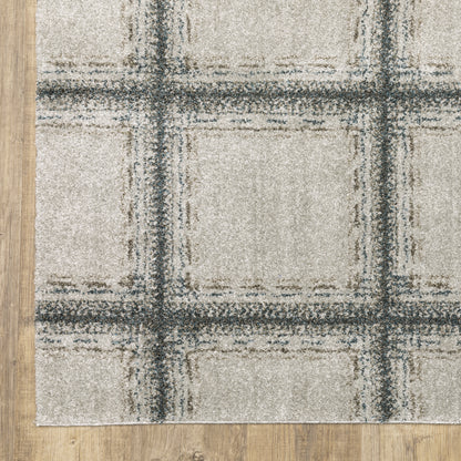 Alton Geometric Beige/ Blue Cut Pile Rug