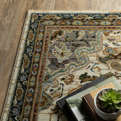 Andorra Medallion Blue/ Orange Distressed Cut Pile Rug