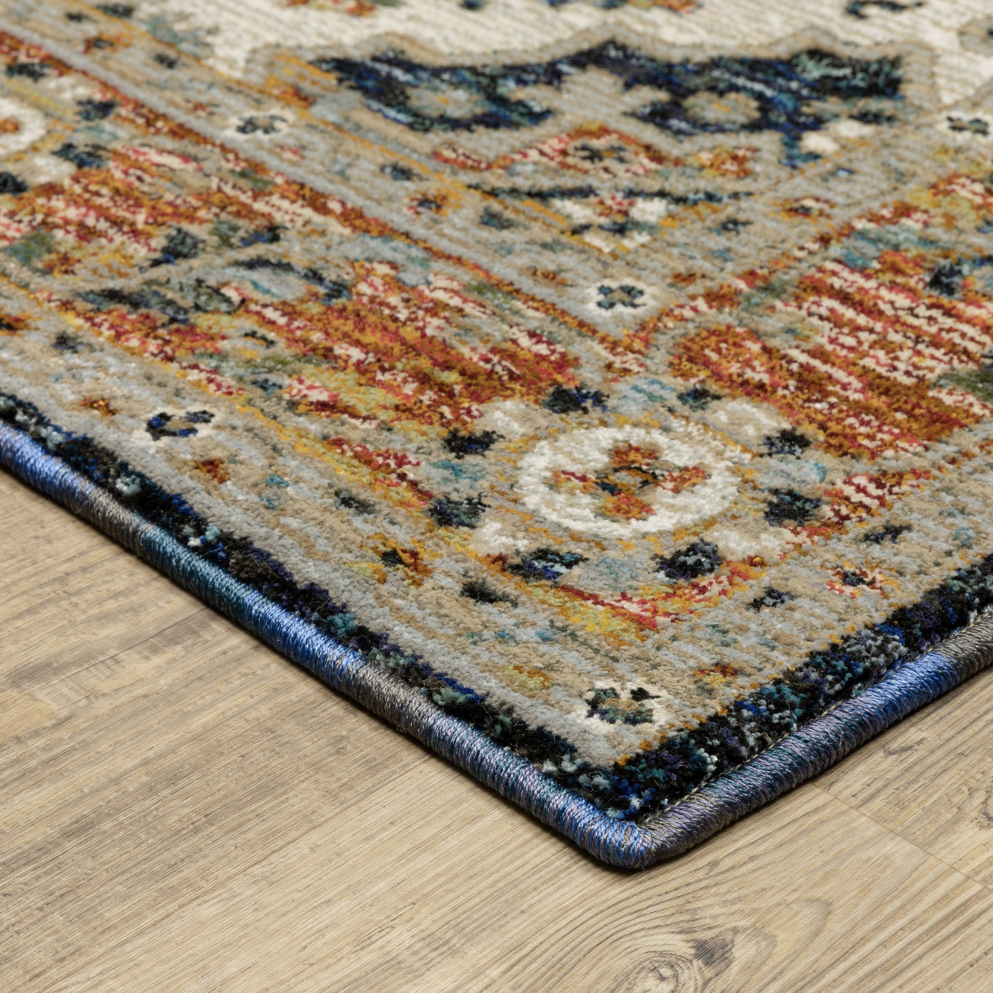 Andorra Medallion Blue/ Orange Distressed Cut Pile Rug