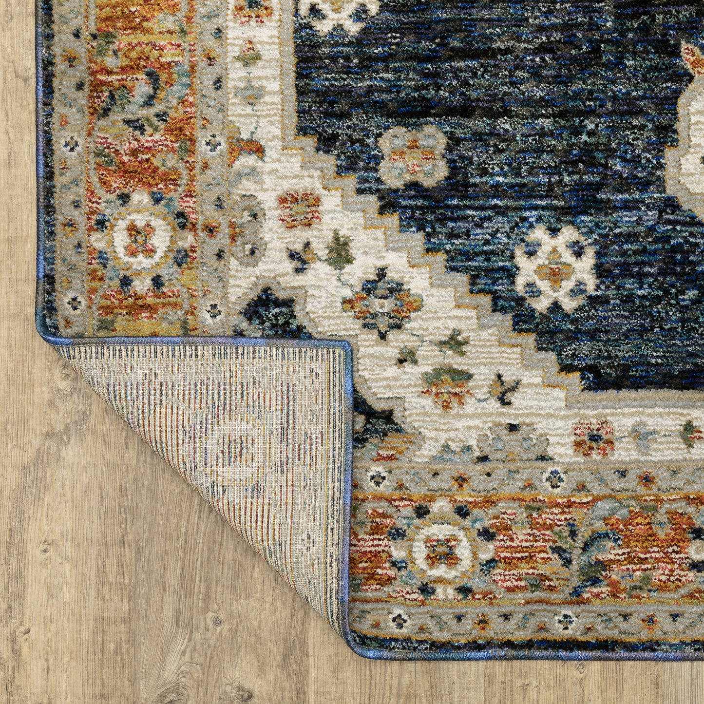 Andorra Medallion Blue/ Orange Distressed Cut Pile Rug