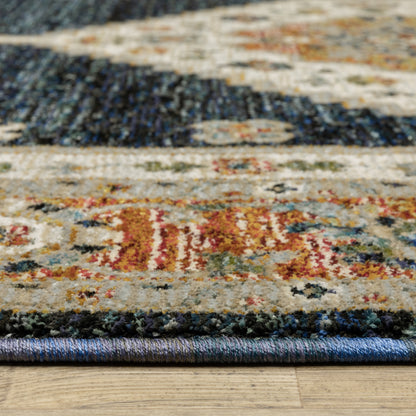 Andorra Medallion Blue/ Orange Distressed Cut Pile Rug