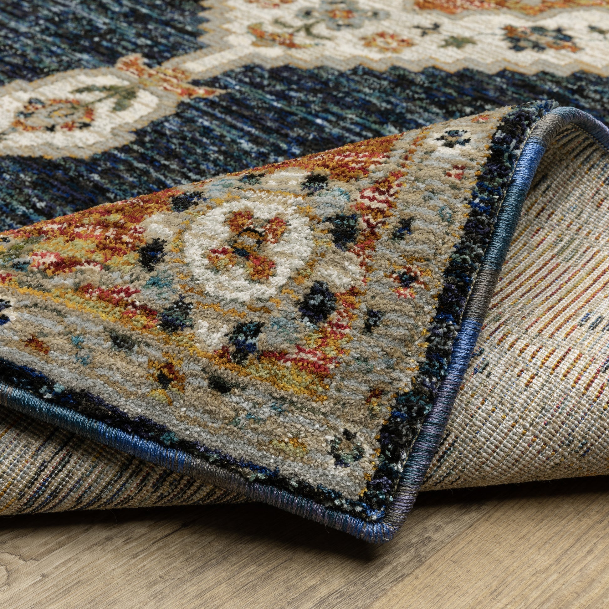 Andorra Medallion Blue/ Orange Distressed Cut Pile Rug