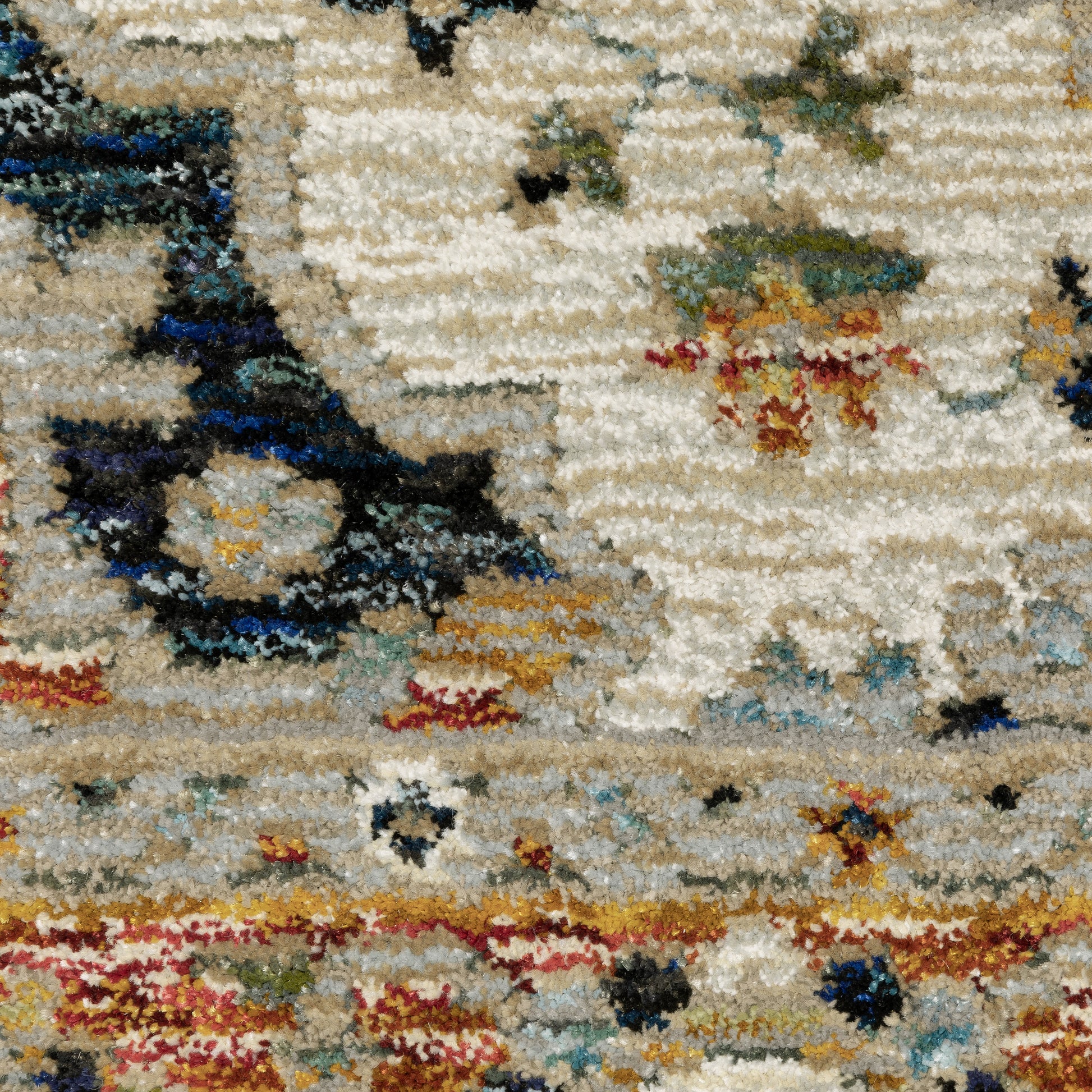 Andorra Medallion Blue/ Orange Distressed Cut Pile Rug